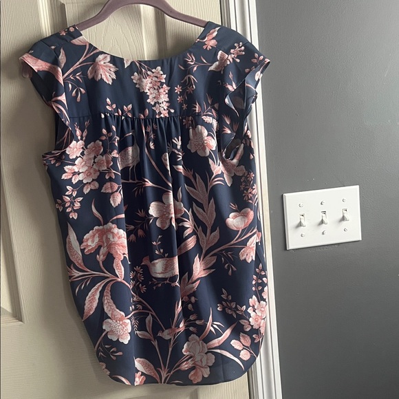LOFT Navy and Pink Floral Blouse - Picture 3 of 3